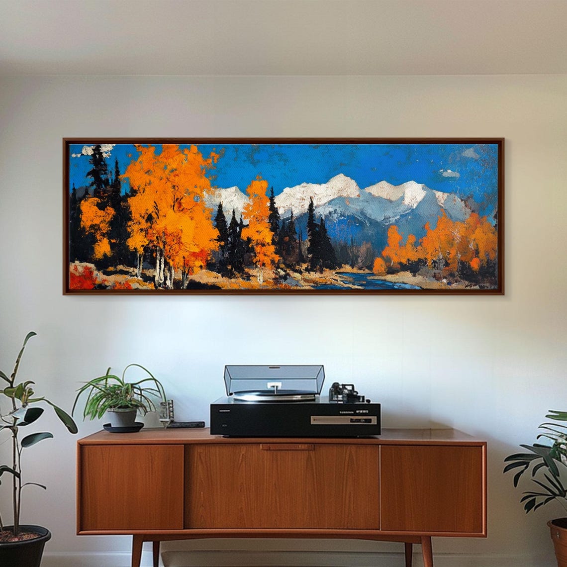 Autumn Birch Trees Mountain Lake Snow Peaks Fall Landscape Poster