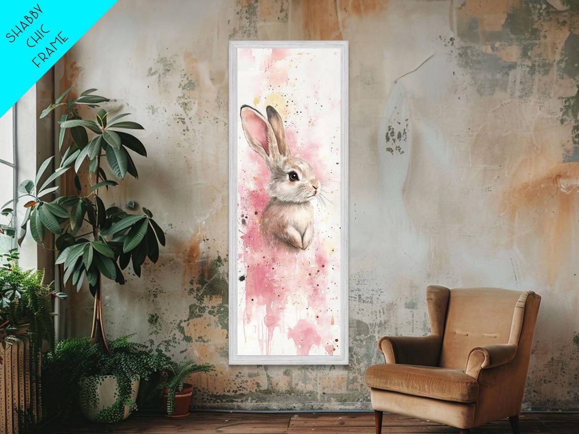 Sweet Watercolor Bunny Pink Splatter Floral Nursery Wall Art - Image 3