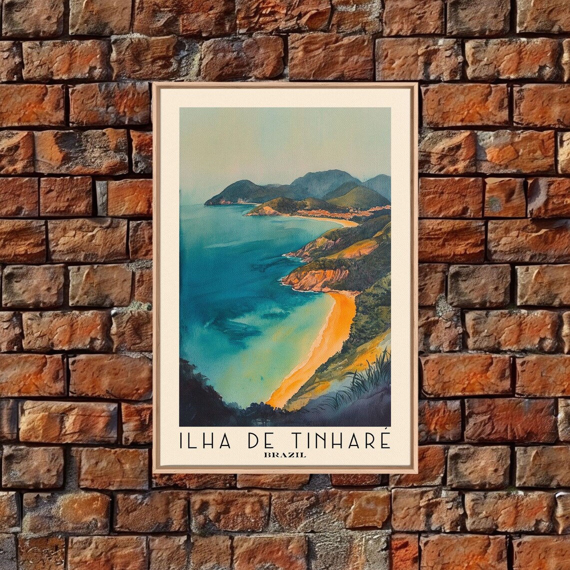 Ilha De Tinhare Brazil Aerial Golden Beach Turquoise Bay Watercolor Poster - Image 5