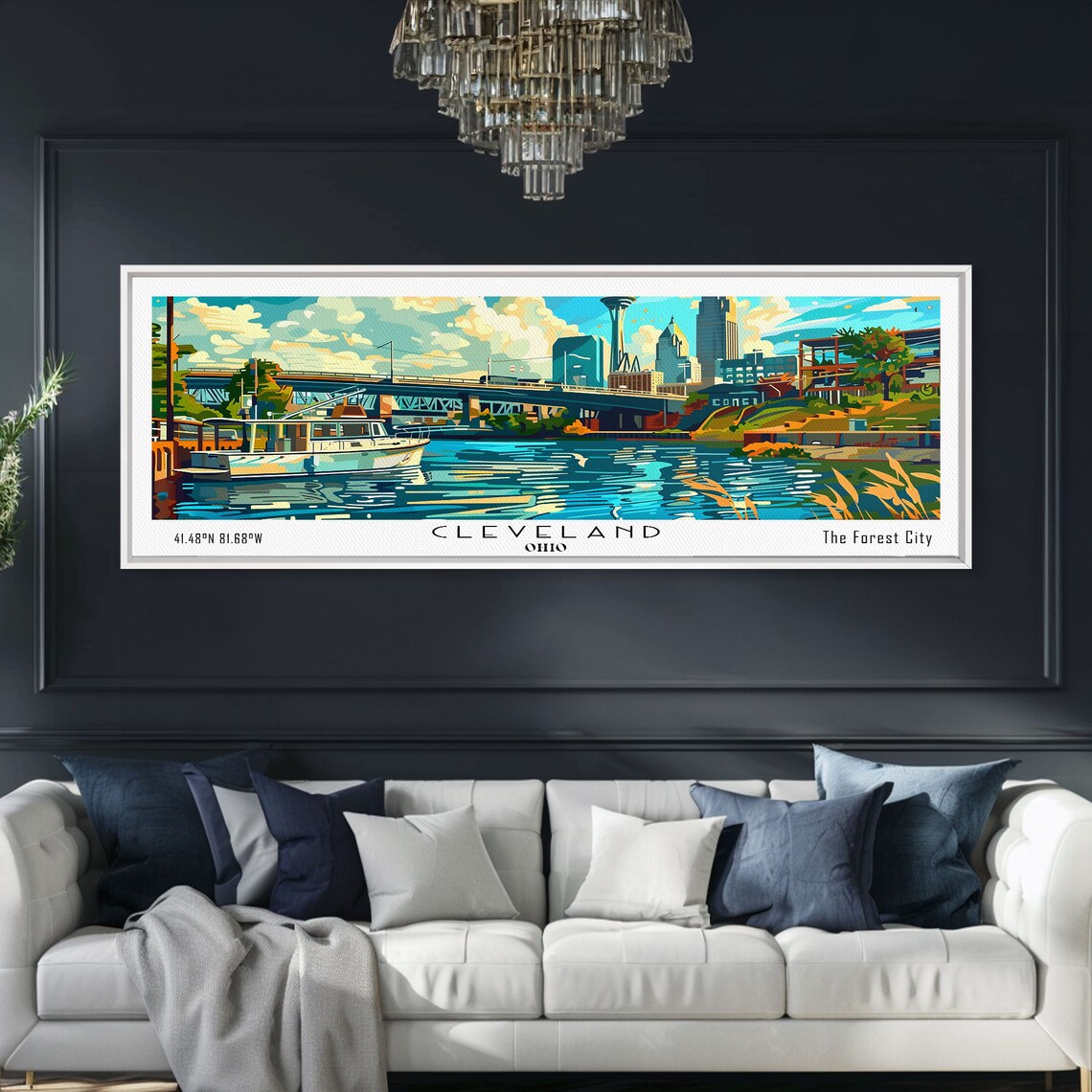 Cleveland Ohio Waterfront Harbor Boats Downtown Skyline Travel Poster - Image 4