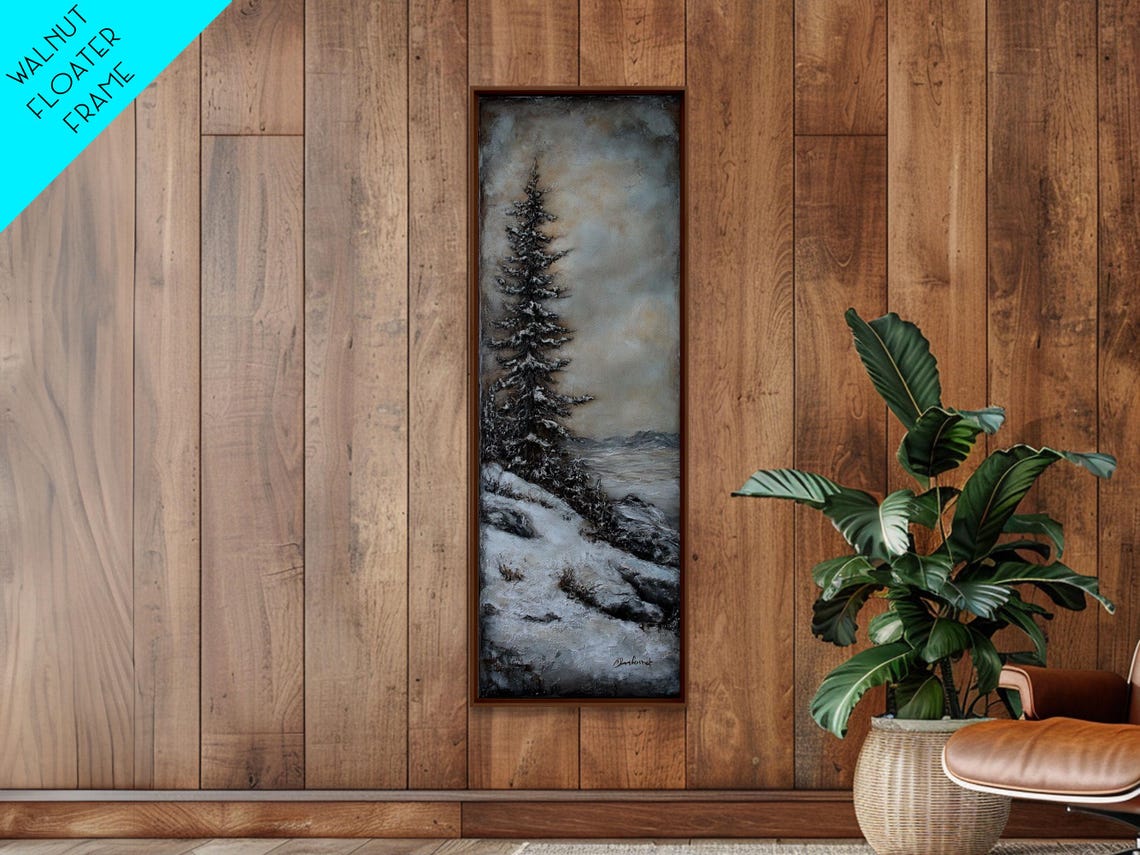 Snow Covered Pine Tree Winter Rocky Slope Moody Landscape Print - Image 6