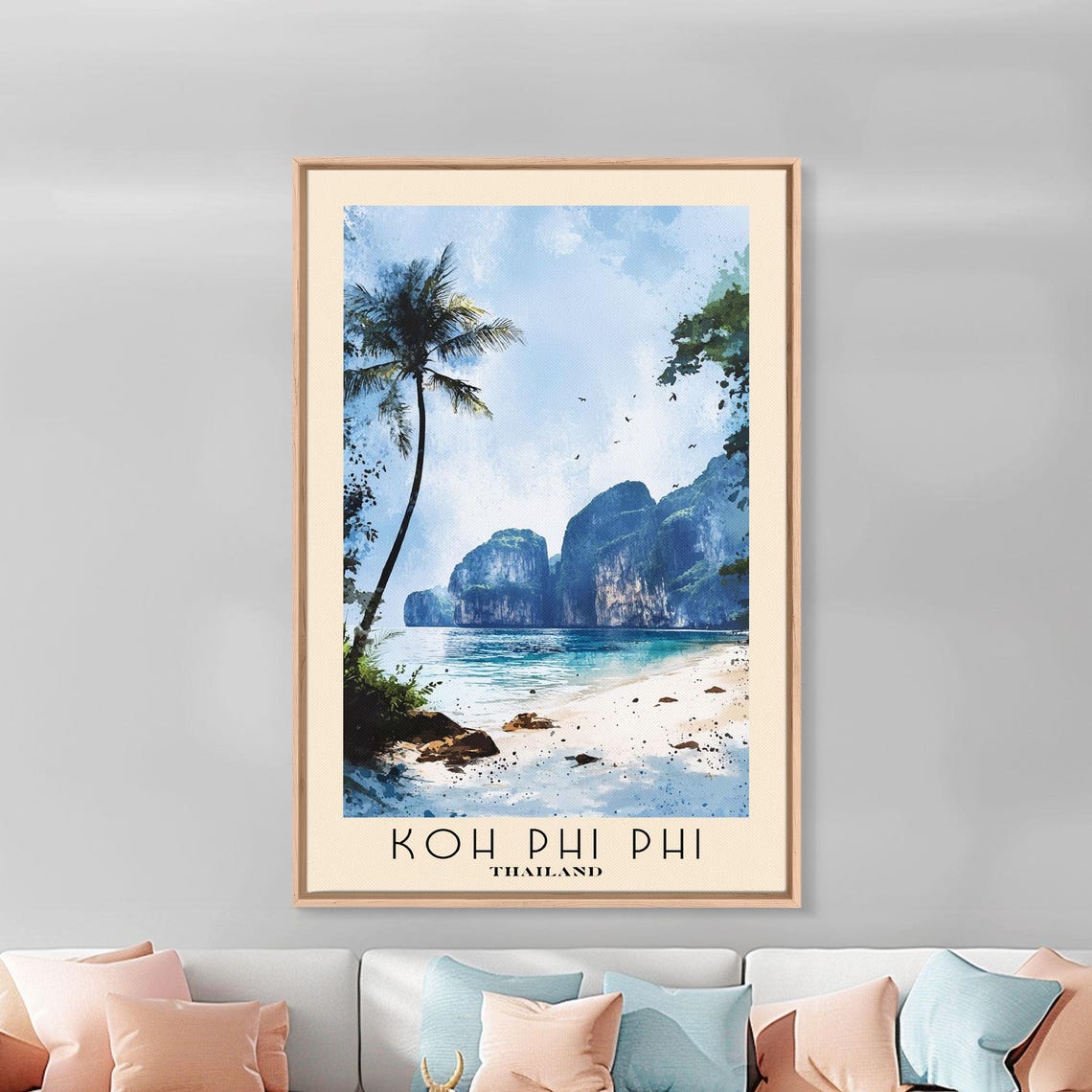 Koh Phi Phi Thailand Limestone Cliffs Palm Beach Watercolor Poster - Image 3