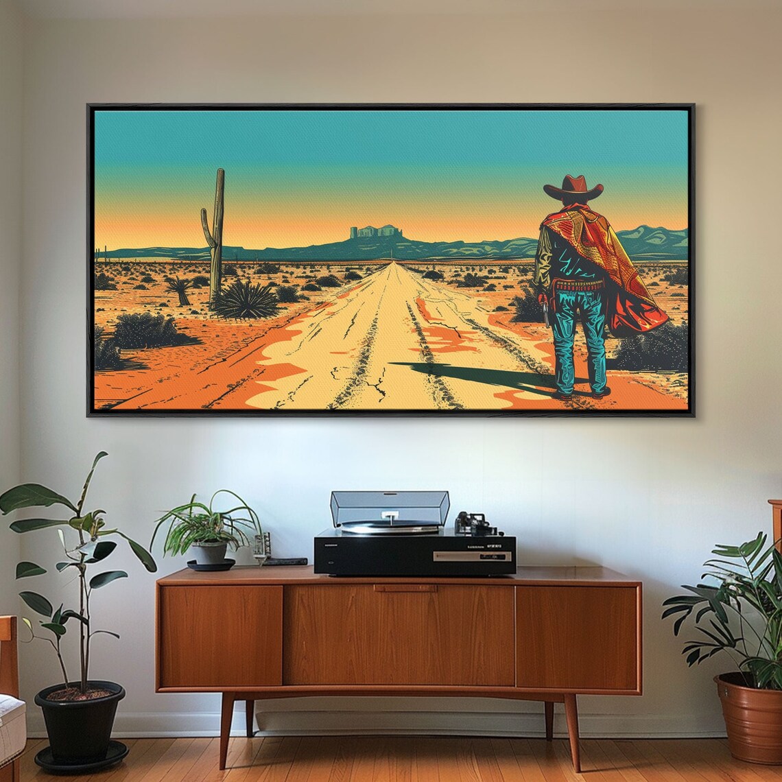 Western Cowboy In Desert Landscape Rustic Wall Art Framed Print Boho Bedroom Decor Vintage Home Decoration - Image 4