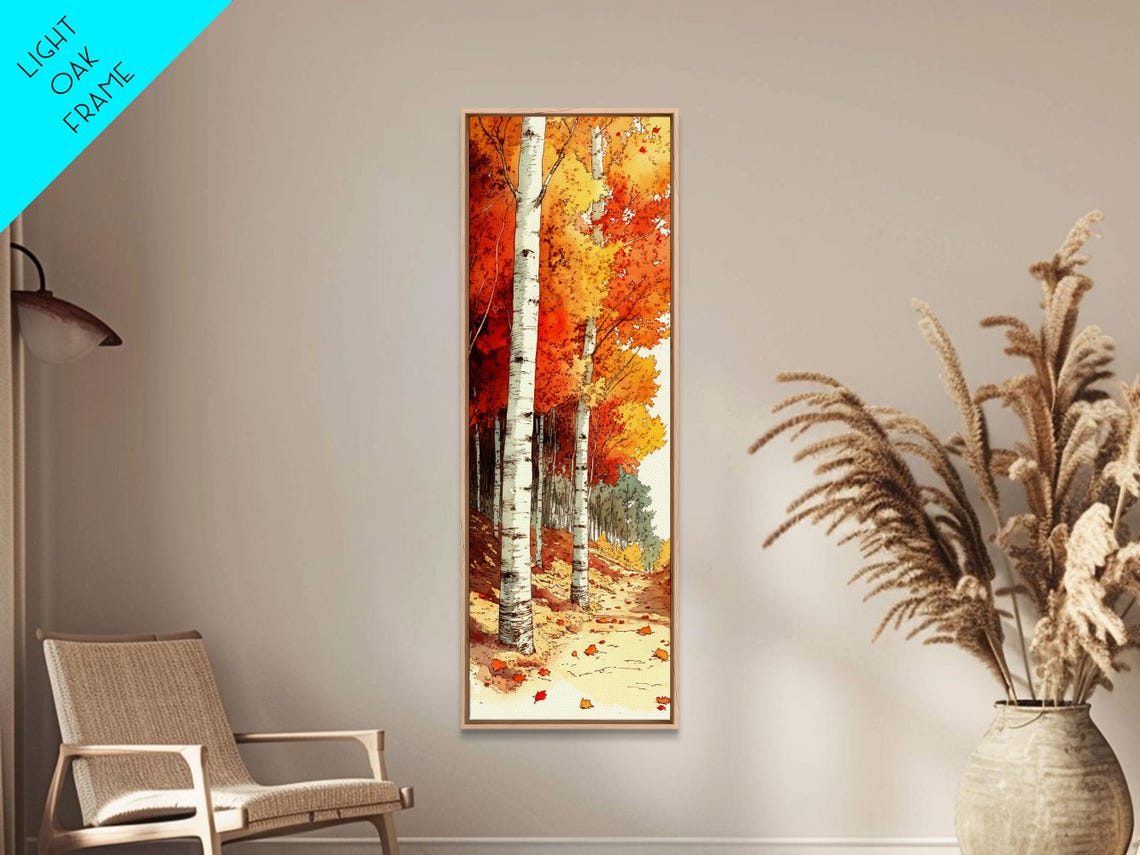 Autumn Birch Trees Fall Foliage Watercolor Landscape Wall Art - Image 5