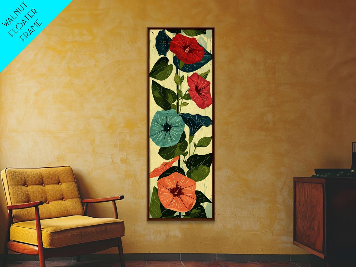 Japanese Morning Glory Vine With Red Teal Blossoms Ukiyo E Art Poster - Image 6