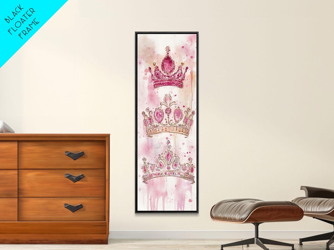 Pink Watercolor Crowns Royal Princess Trio Vertical Art Poster - Image 3