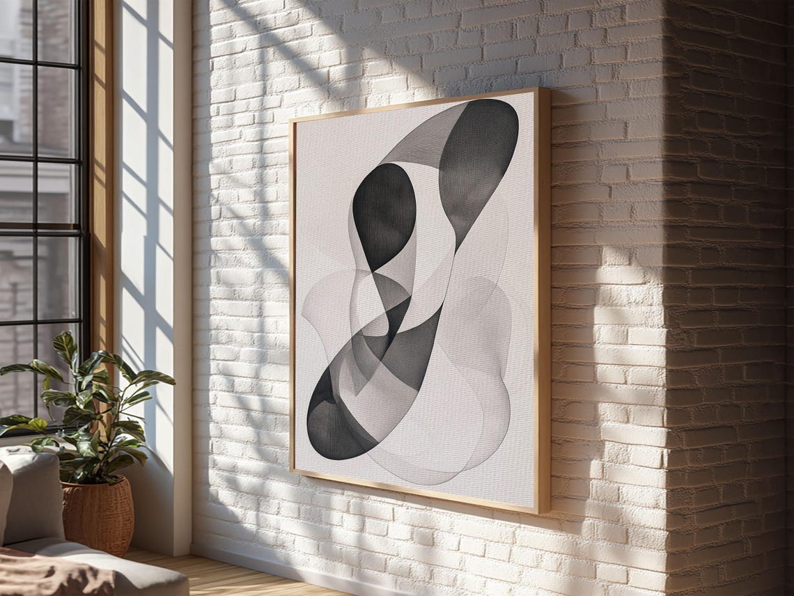 Monochrome Abstract Black Gray Layered Shapes Modern Dynamic Poster