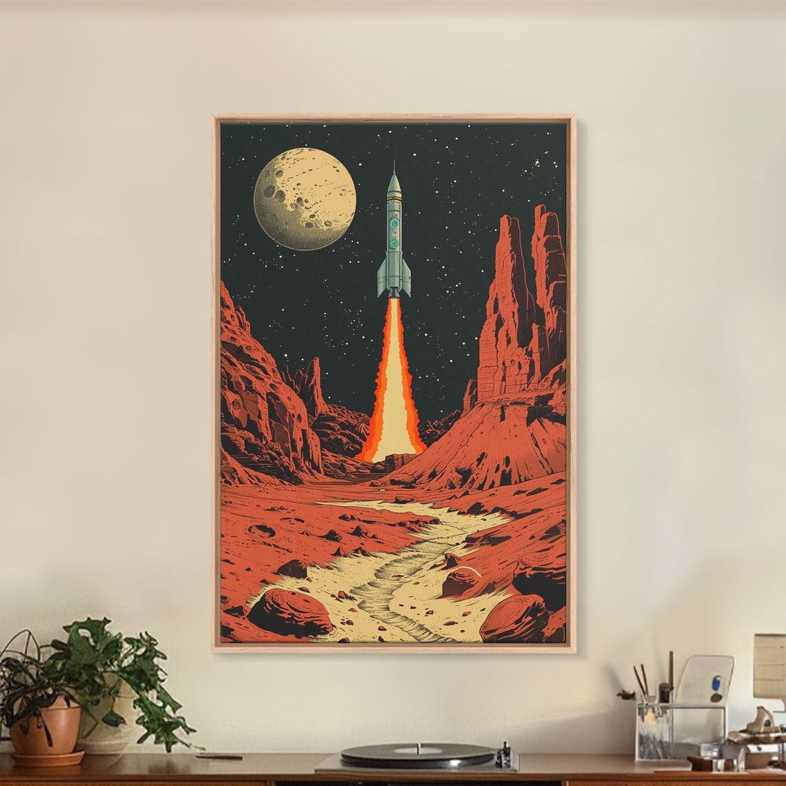 Retro Rocket Launch Mars Canyon Vintage Sci-Fi Space Travel Poster - Image 5