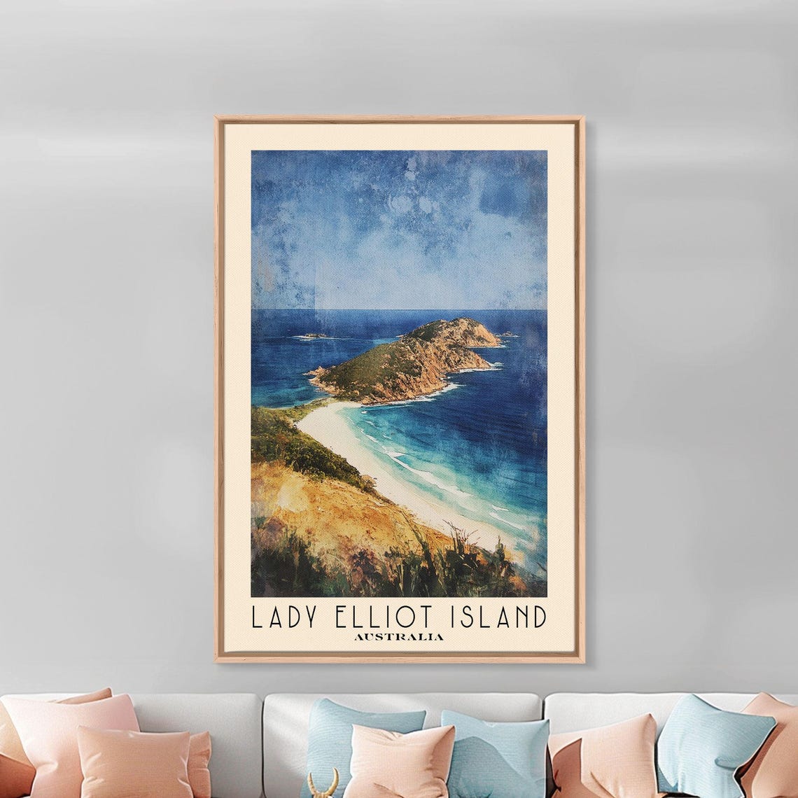 Lady Elliot Island Australia Aerial View Coral Coast Watercolor Poster - Image 2