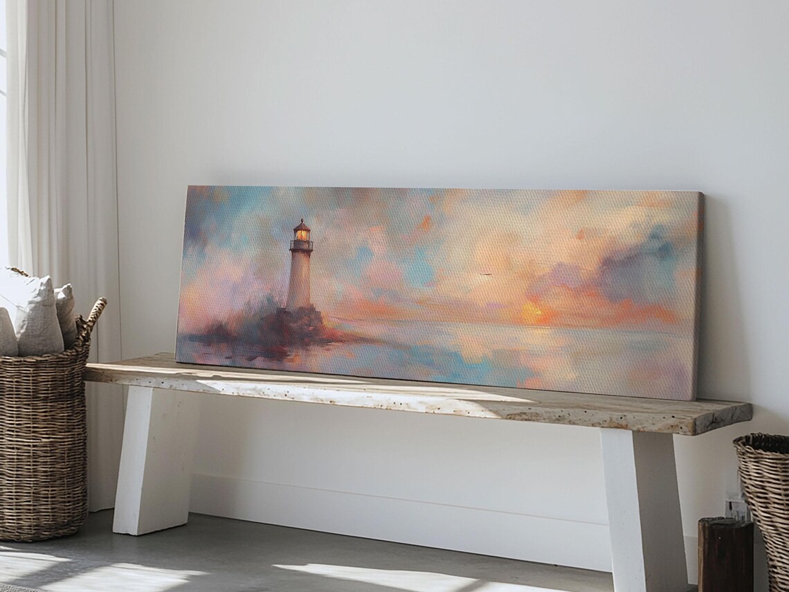 Whimsical Lighthouse Seascape Art Print, Nautical