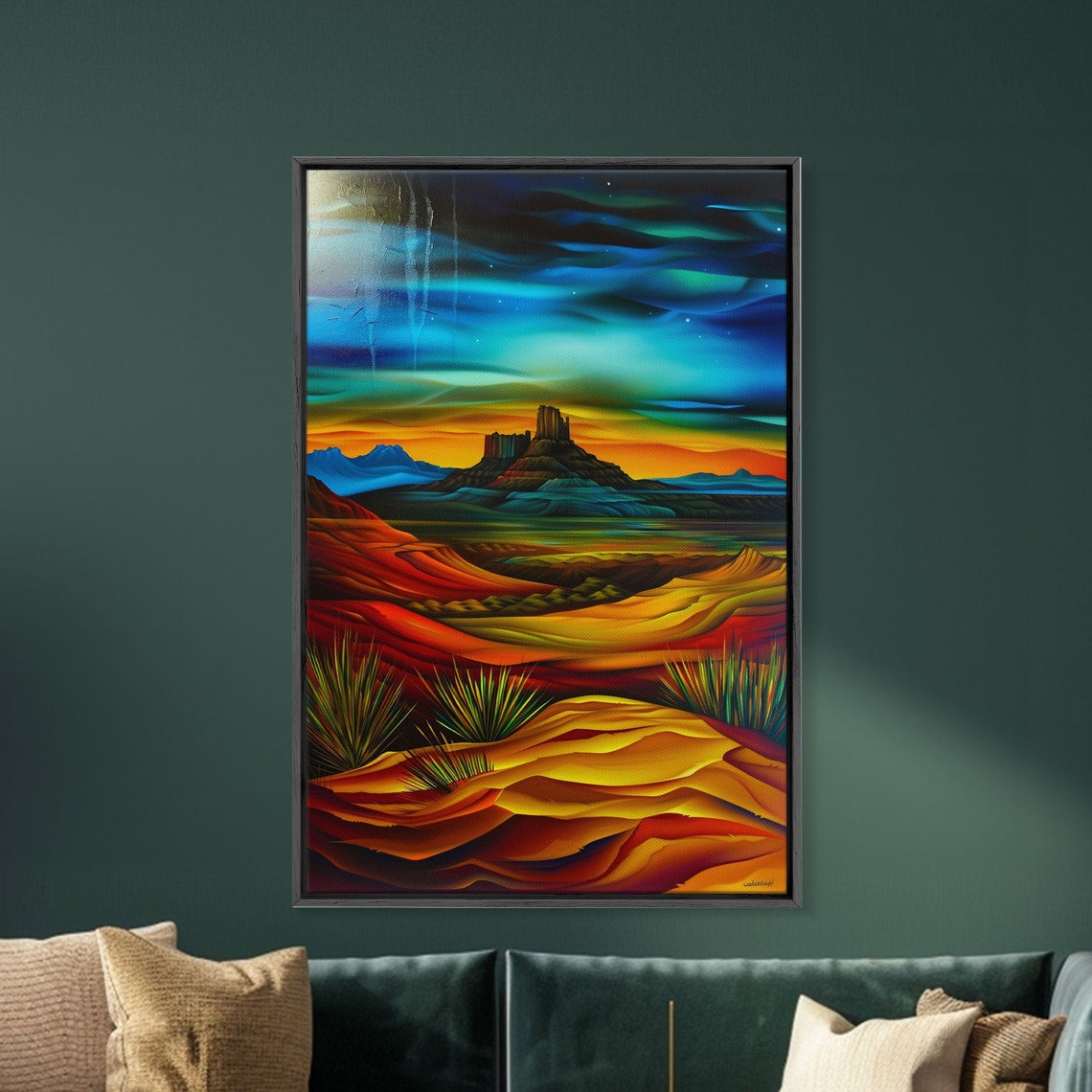 Desert Mesa Night Sky Aurora Colorful Southwest Landscape Wall Art