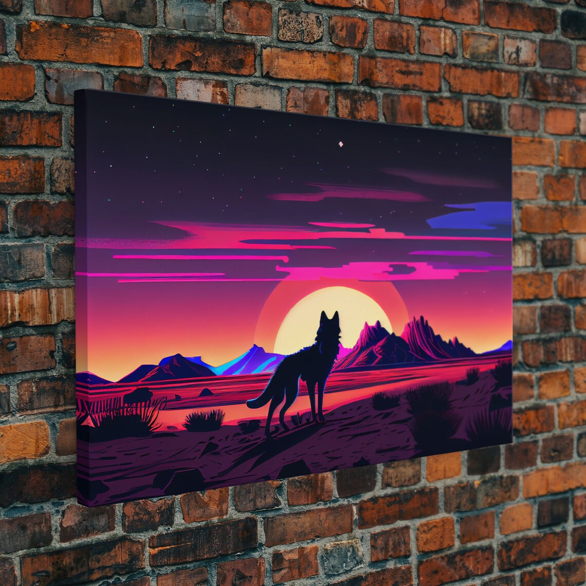 Desert Full Moon Fox Silhouette, Purple Wall Art Print - Image 5