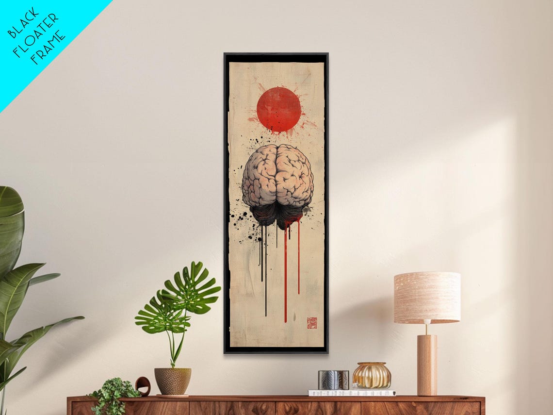 Japanese Ink Brain Art Red Sun Science Abstract Moody Wall Print - Image 5