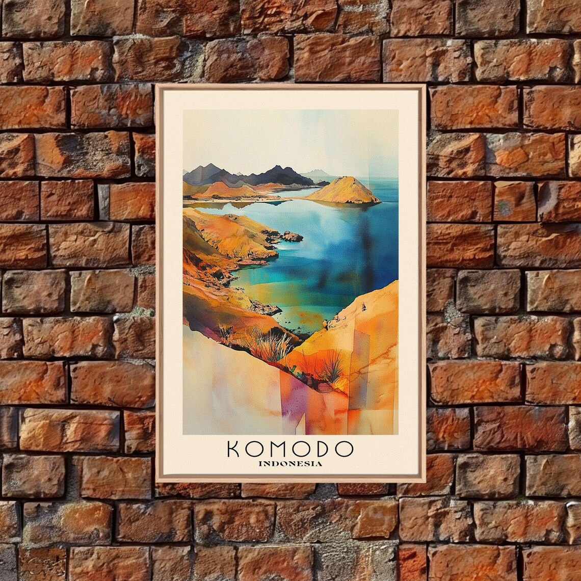 Komodo Indonesia Golden Hills Turquoise Bays Savanna View Watercolor Poster - Image 5