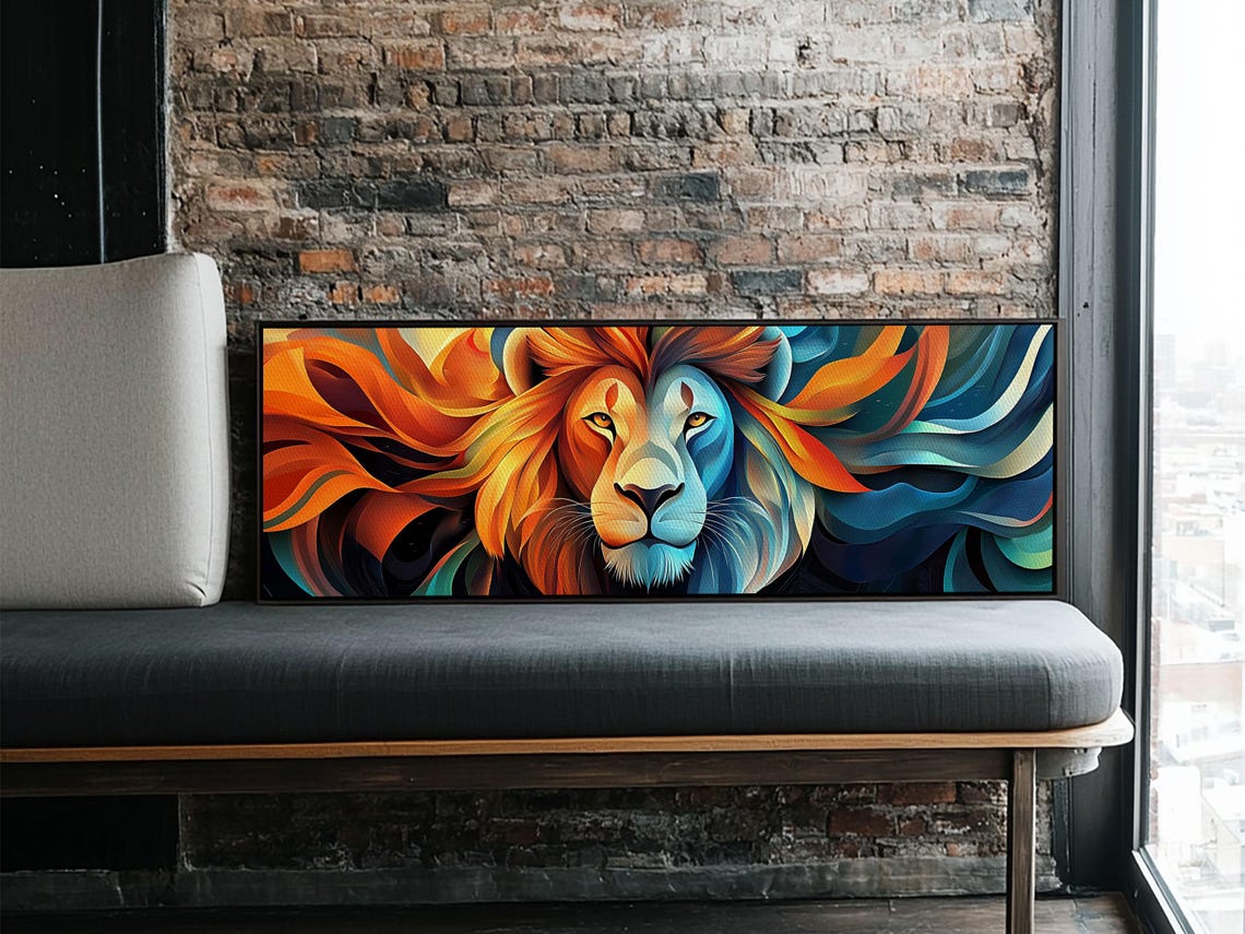 Bold Lion Profile Orange Teal Abstract Mane Wild Animal Decor Poster - Image 4