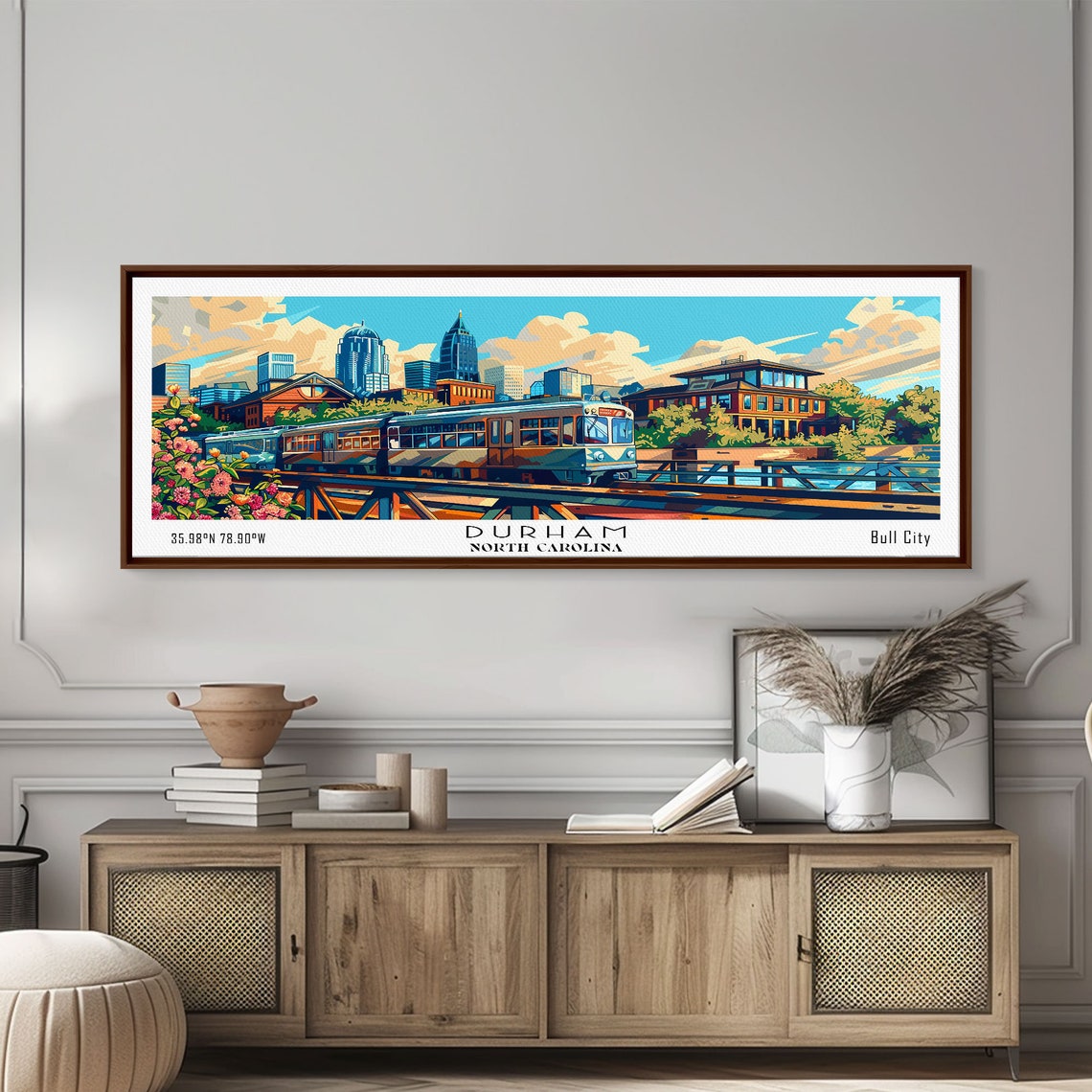 Durham North Carolina Light Rail Train Downtown Skyline Travel Poster - Image 2