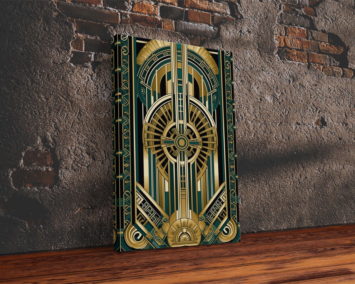 Art Deco Pattern, Gold Green Geometric Wall Art Print - Image 2