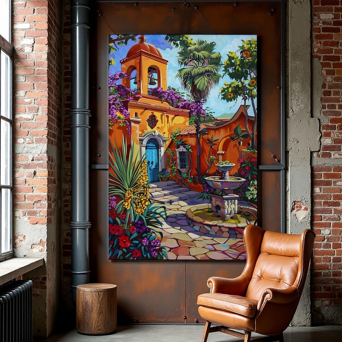 Vibrant Mexican Style Architecture Framed Print Tall Art Featuring Colorful Homes And Nature - Image 3