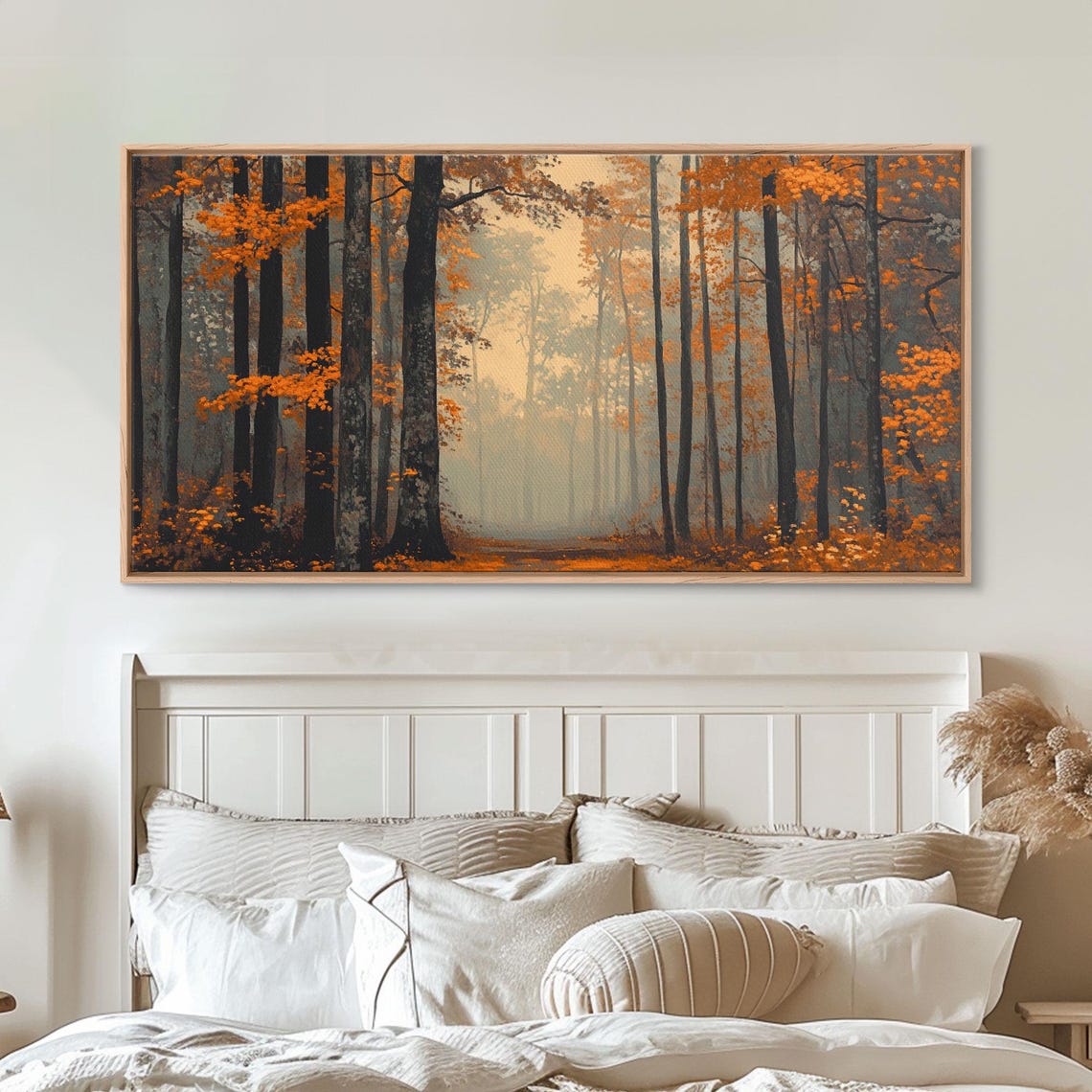 Moody Autumn Forest Tall Trees Orange Canopy Foggy Woods Poster - Image 6