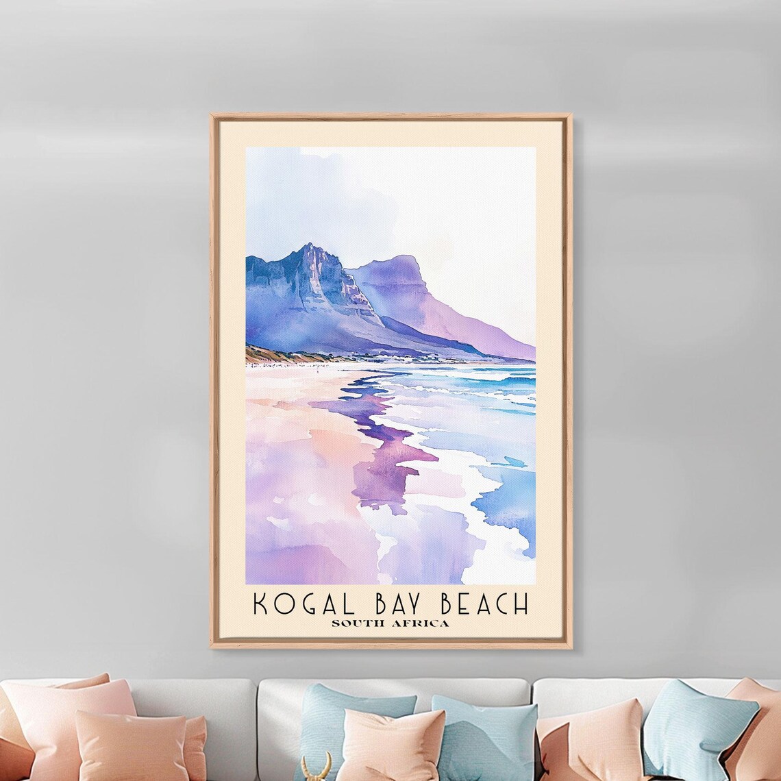Kogal Bay Beach South Africa Pastel Waves Mountain Watercolor Poster Art - Image 3