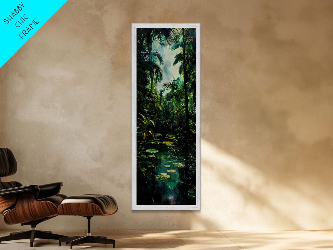 Tropical Jungle Lagoon Lily Pads And Palm Trees Wall Art Print - Image 4