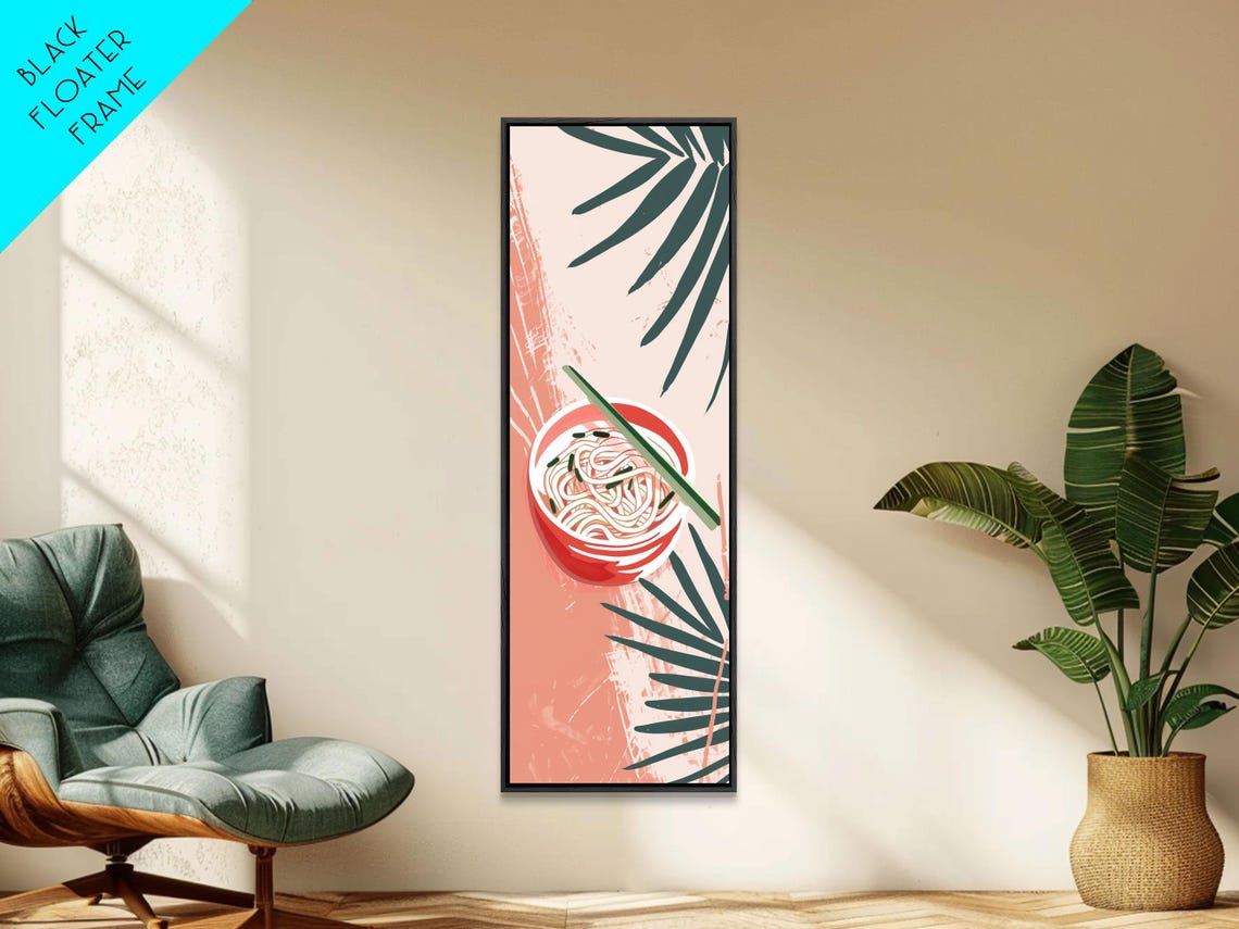 Ramen Noodle Bowl Chopsticks Coral Modern Japanese Kitchen Poster - Image 3