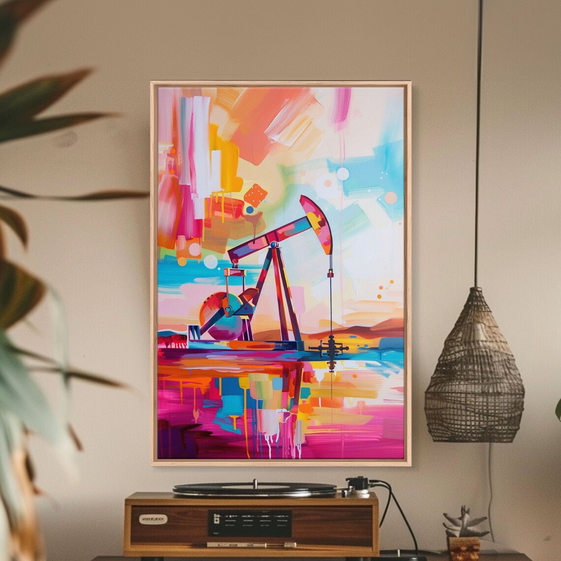 Colorful Abstract Oil Pump Jack Sunset Industrial Pop Art Wall Poster - Image 4