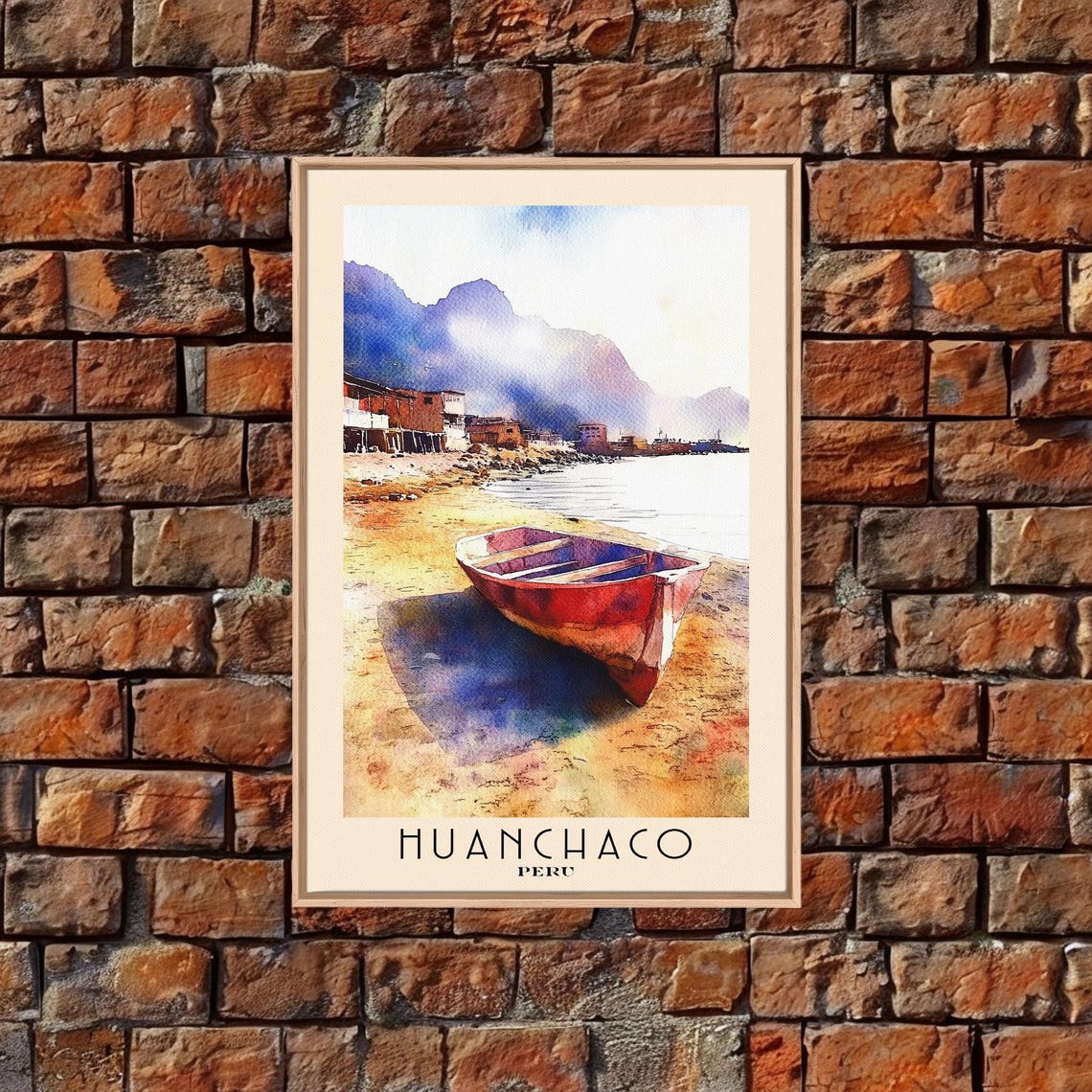 Huanchaco Peru Red Fishing Boat Sandy Shore Mountain Backdrop Poster - Image 5