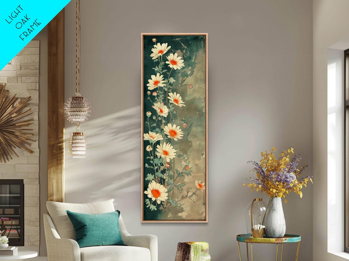 White Daisies With Orange Centers On Deep Teal Ground Art Poster