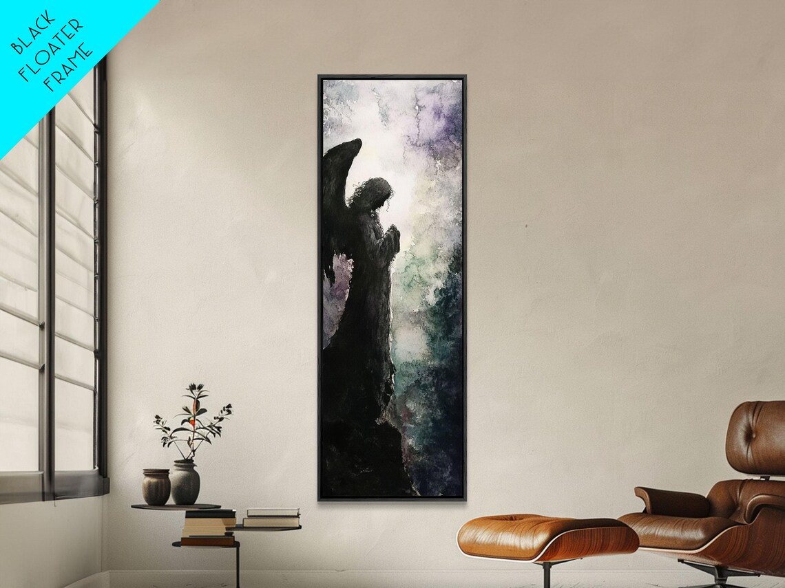 Praying Angel Silhouette Moody Spiritual Gothic Wall Decor Poster - Image 3