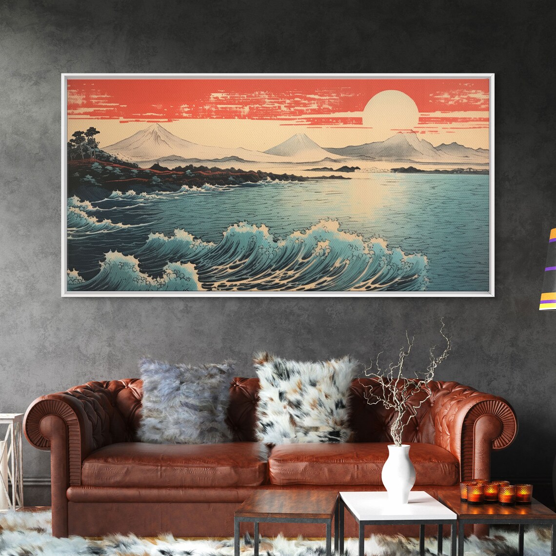 Japanese Sunrise Ocean Waves Panoramic Travel Poster