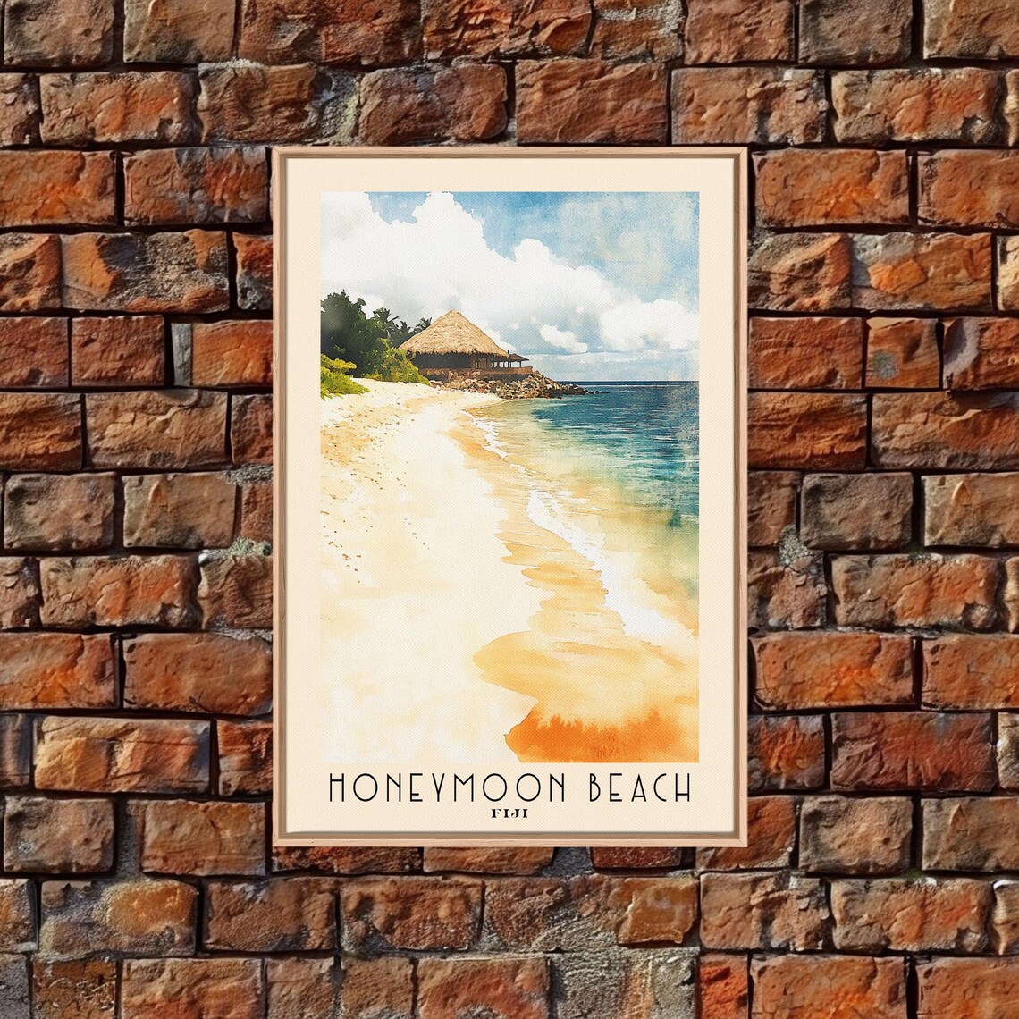 Honeymoon Beach Fiji Thatched Hut White Sand Watercolor Island Poster - Image 5