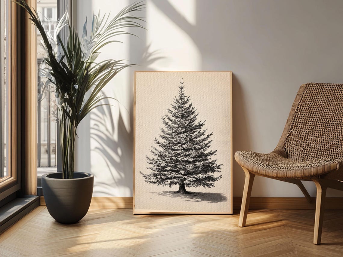 Bare Christmas Tree Pencil Sketch Rustic Minimalist Holiday Poster - Image 2