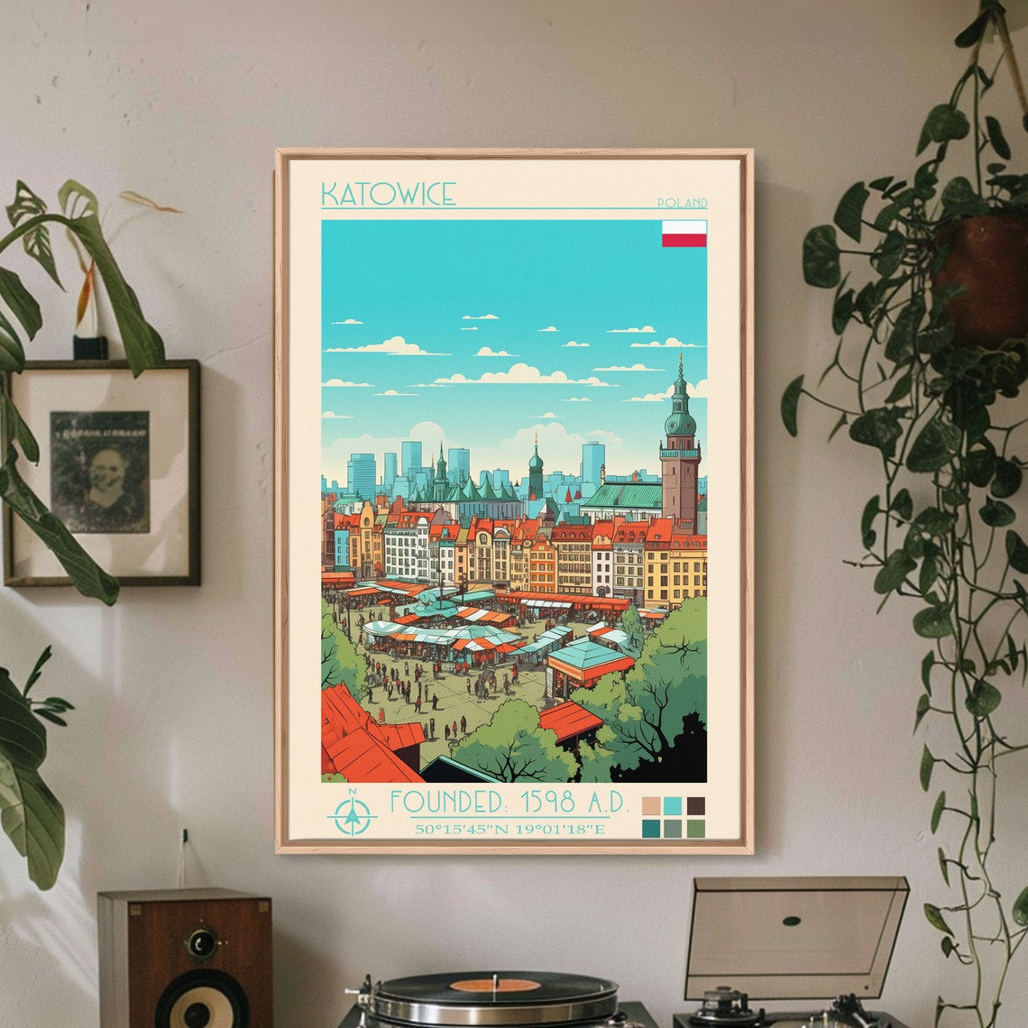 Katowice Poland Market Square Stalls Old Town Towers View Poster - Image 3