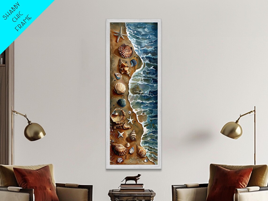 Seashells and Starfish Beach Art Print, Coastal Decor
