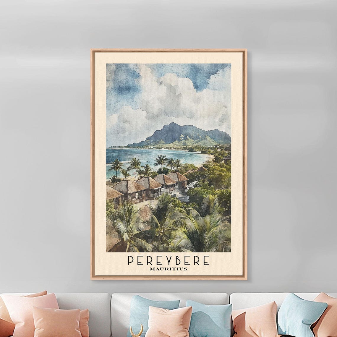 Pereybere Mauritius Palm Village Mountain Turquoise Bay View Poster - Image 3