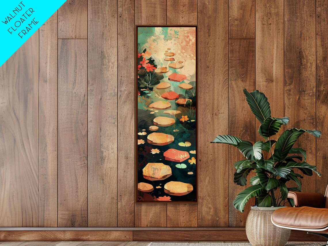Stepping Stones Pond Red Leaves Water Lilies Japanese Art Poster - Image 6