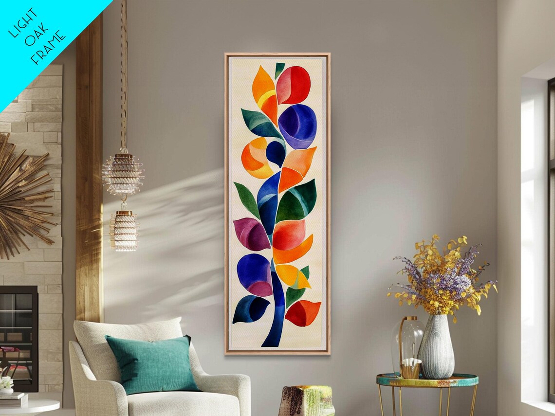 Colorful Watercolor Leaves Botanical Matisse Inspired Vertical Art Poster - Image 5