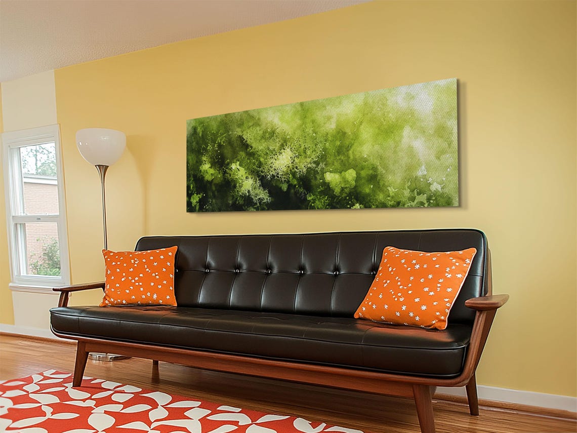 Green Moss Watercolor Abstract Panoramic Nature Botanical Wall Poster - Image 3
