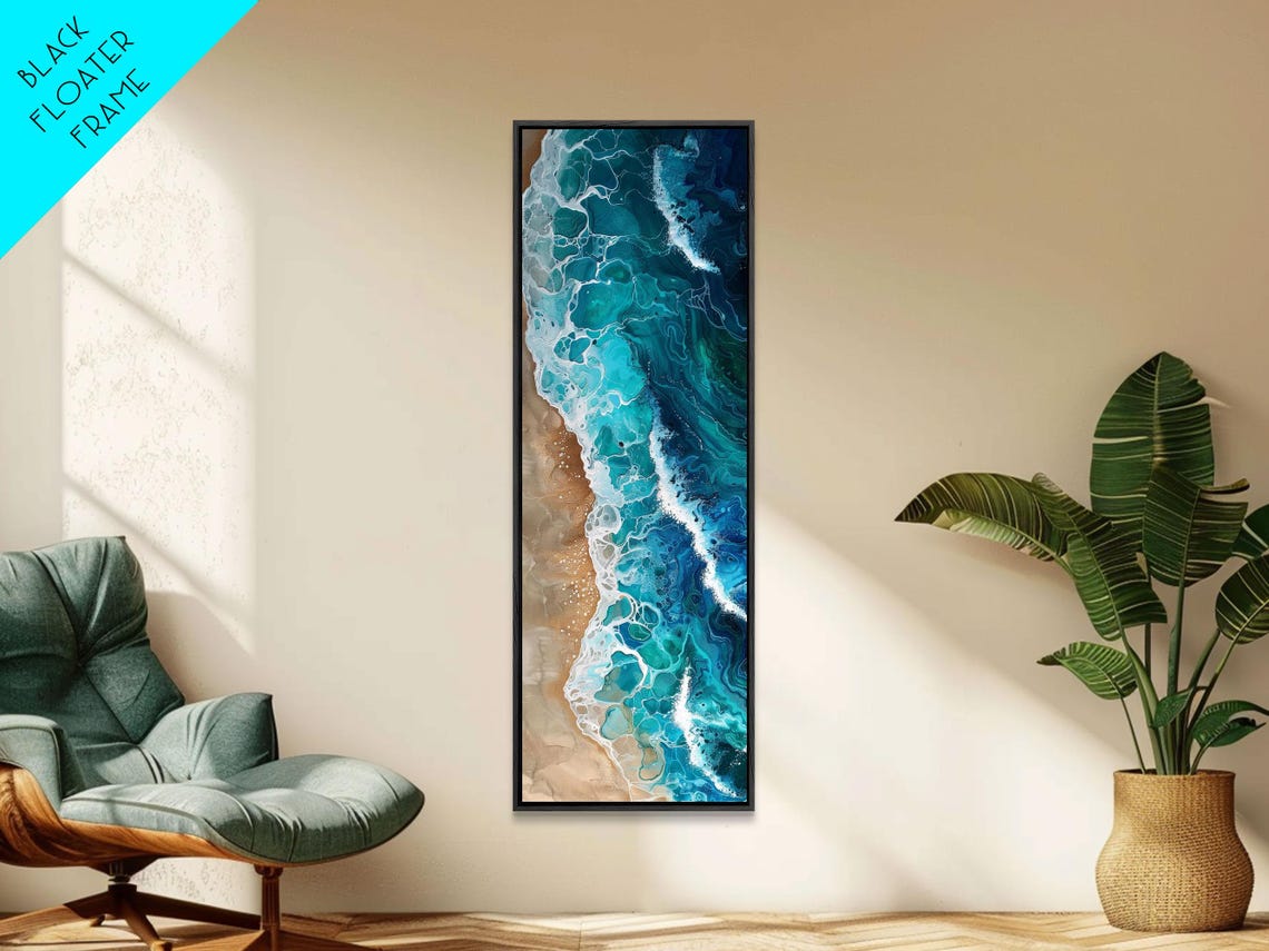 Aerial Ocean Waves Turquoise Beach Coastline Top View Art Print - Image 3
