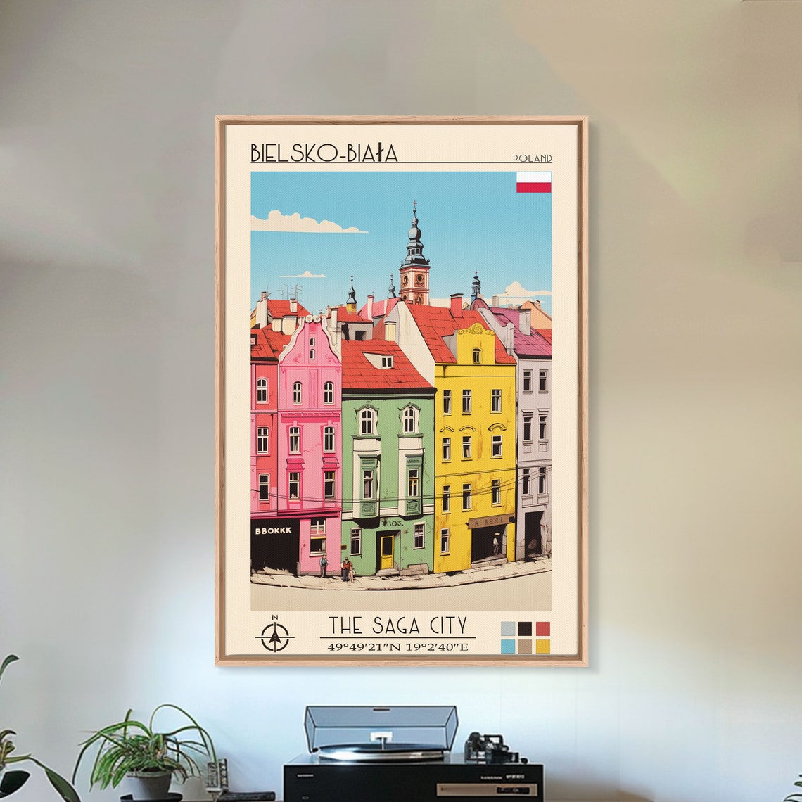 Bielsko-Biala Poland Colorful Old Town Facades Church Tower Poster - Image 4