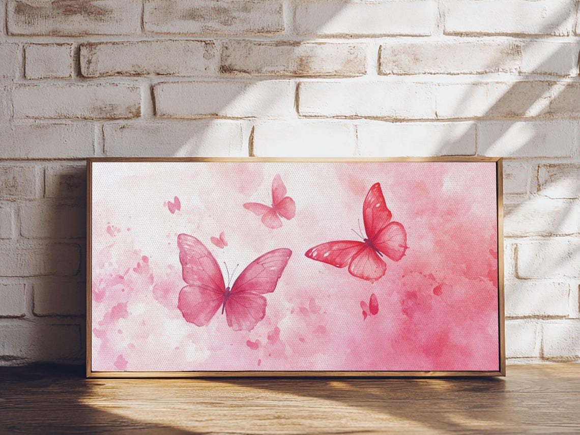 Pink Butterflies Watercolor Painting Romantic Blush Background Poster - Image 6