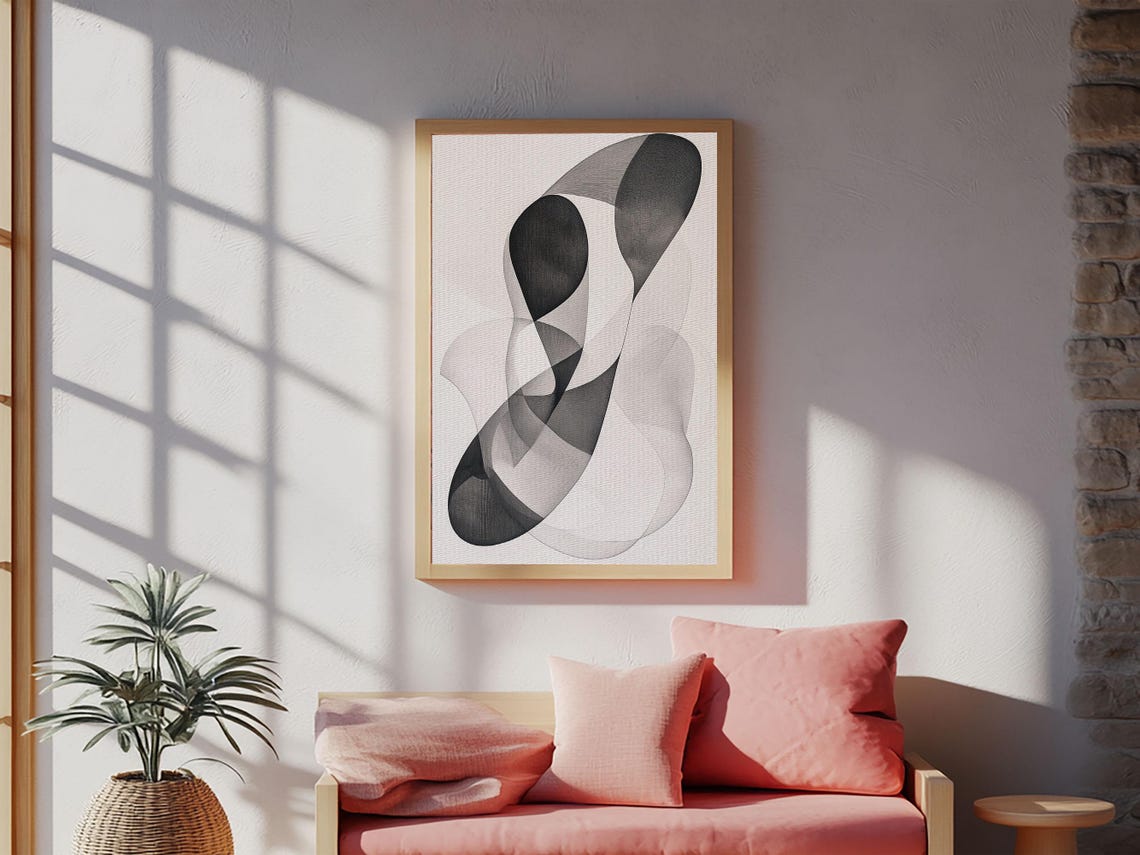 Monochrome Abstract Black Gray Layered Shapes Modern Dynamic Poster - Image 4