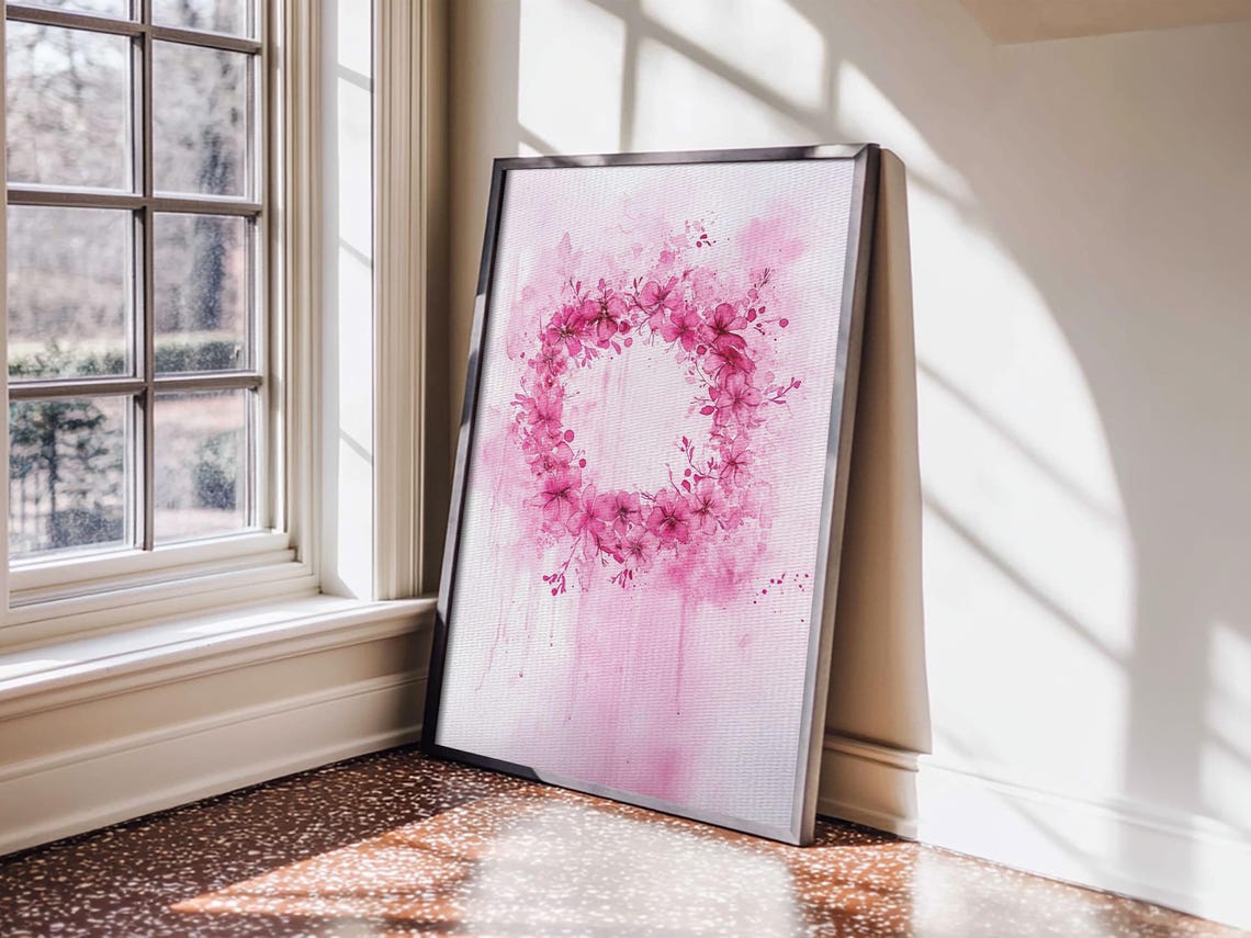 Pink Floral Wreath Watercolor Minimalist Blush Botanical Art Poster - Image 2