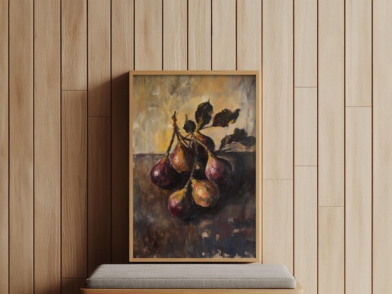 Vintage Fig Print On Fruit Wall Art Moody Fig Oil Painting Fig Painting Kitchen Food Wall Art Cottagecore Home Decor Nuevart