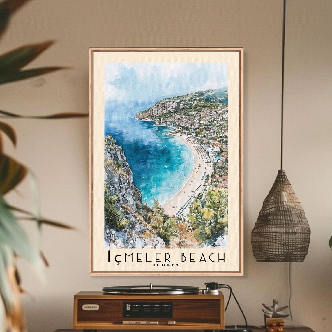 Icmeler Beach Turkey Curving Resort Bay Aerial Watercolor Wall Art Poster - Image 3