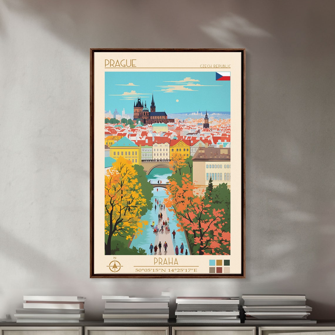 Prague Czech Republic Bridge Autumn Trees Castle View Travel Poster - Image 3