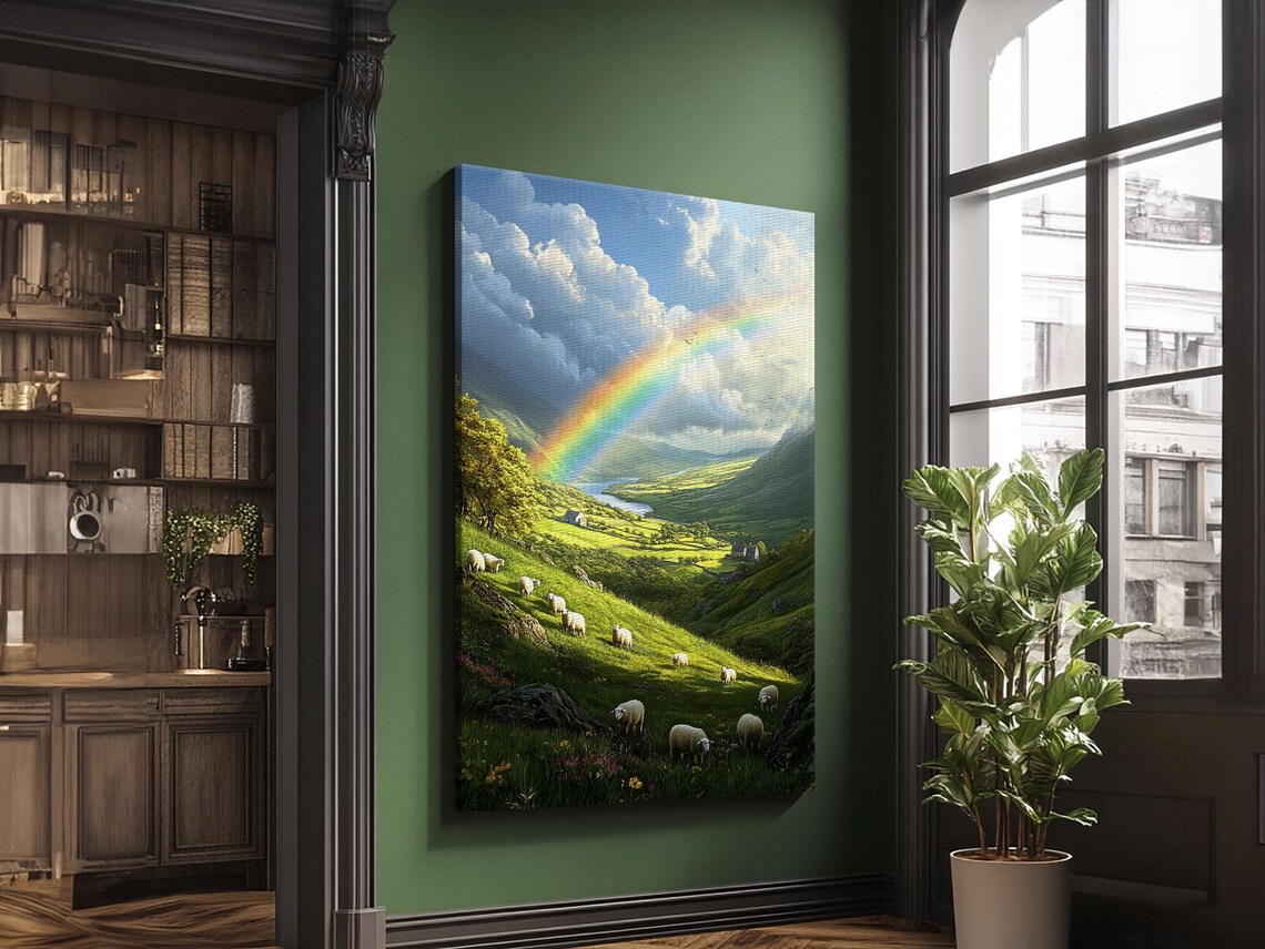 Rainbow Over Ireland Landscape Painting Art Print - Image 6