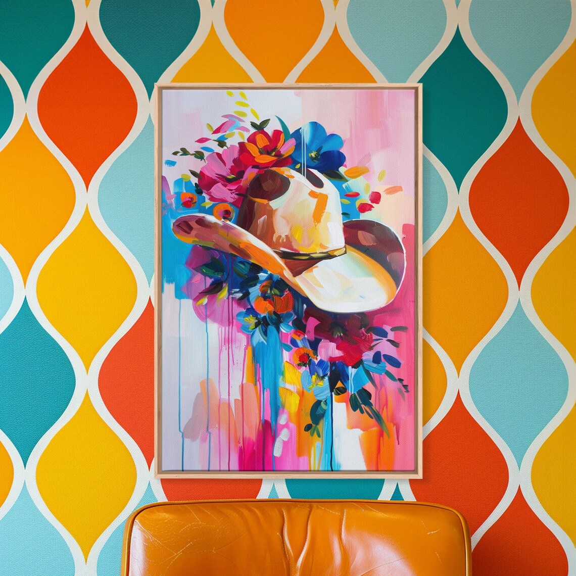 Colorful Cowboy Hat Floral Accents Western Hat Still Life Art Poster - Image 5