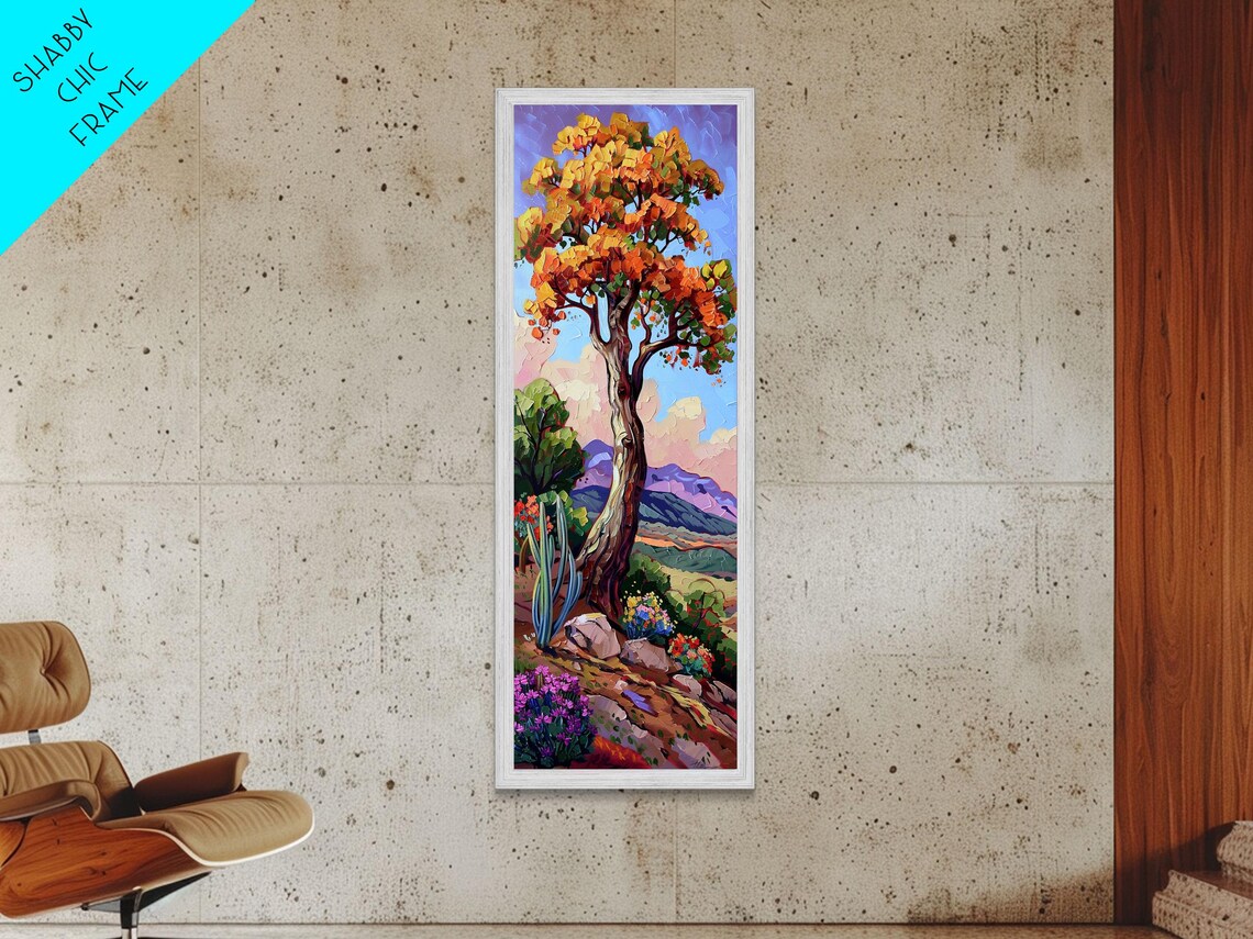 Autumn Tree Over Mountain Valley Impasto Oil Painting Landscape Poster - Image 4